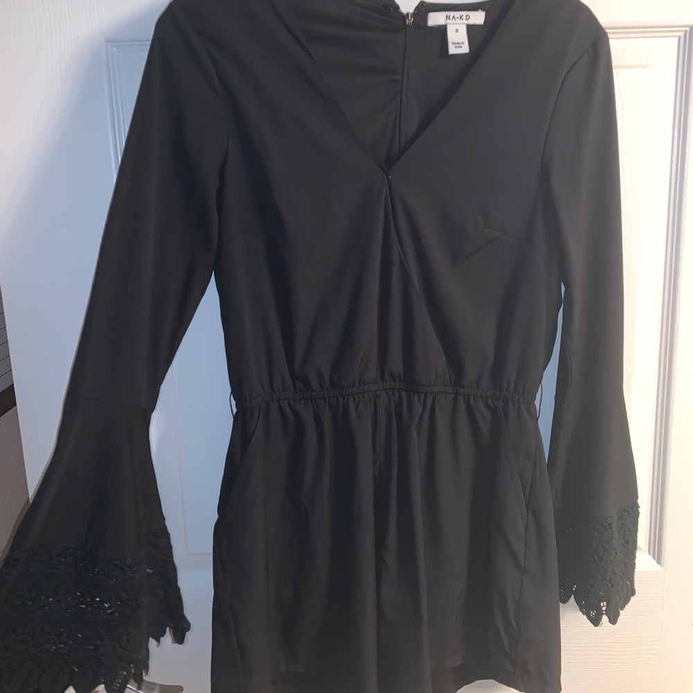 Black Lace Bell Sleeve Romper